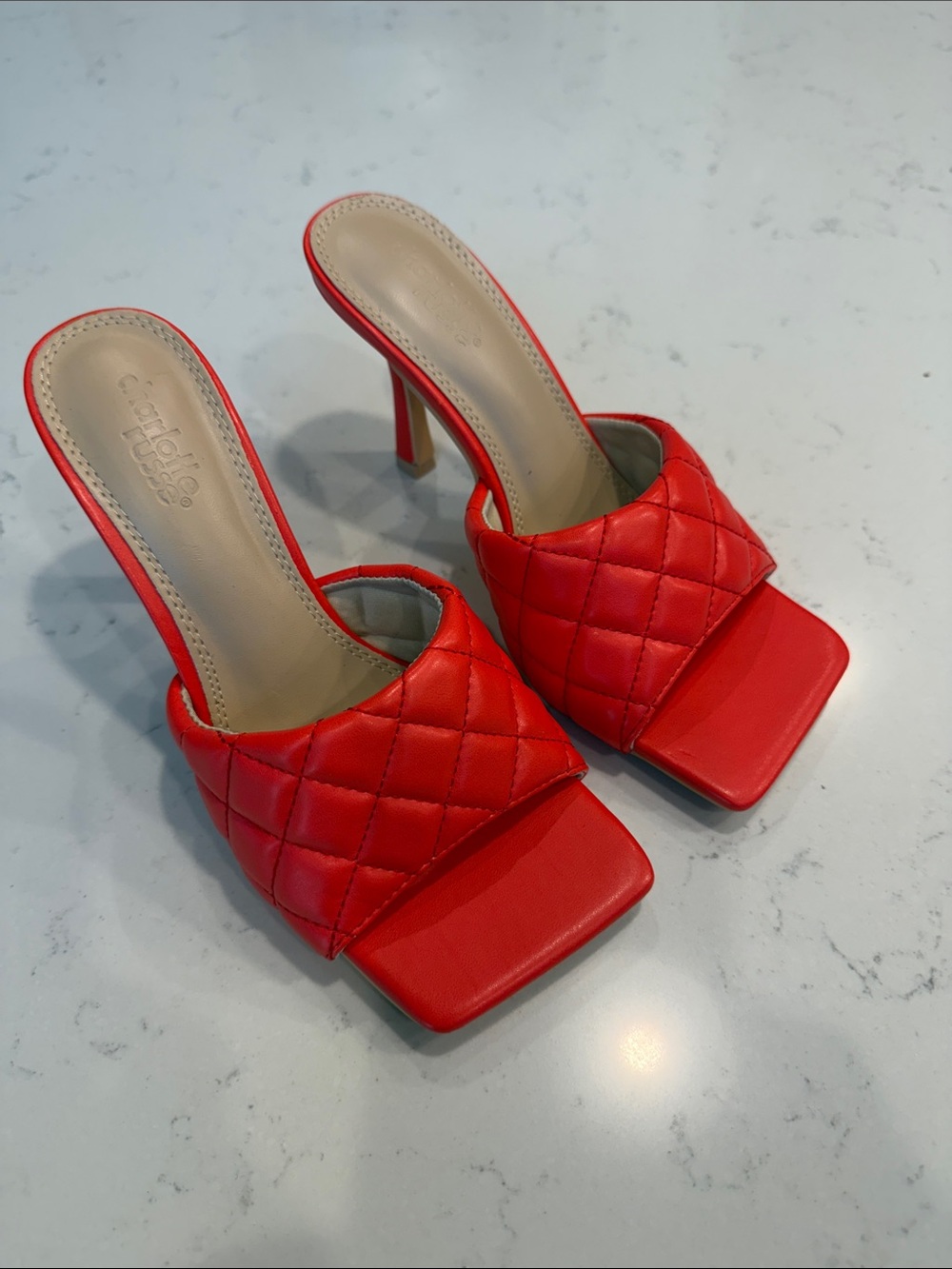 Charlotte Russe Red Quilted Square-Toe High Heel Mules